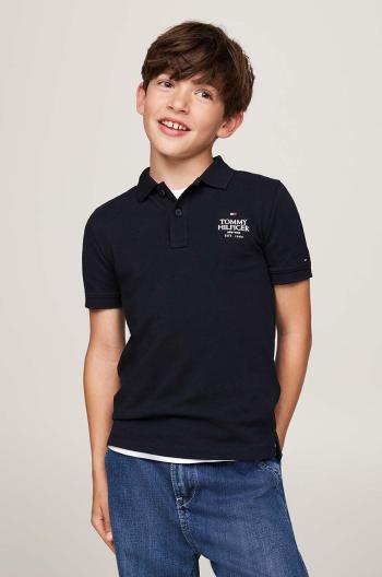 Dětská bavlněná polokošile Tommy Hilfiger tmavomodrá barva, s aplikací, KB0KB09272