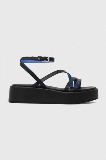 Kožené sandály Tommy Hilfiger TH STRAP PLATFORM dámské, černá barva, na platformě, FW0FW07728