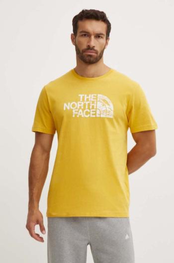 Bavlněné tričko The North Face žlutá barva, s potiskem, NF0A87NXQOA1