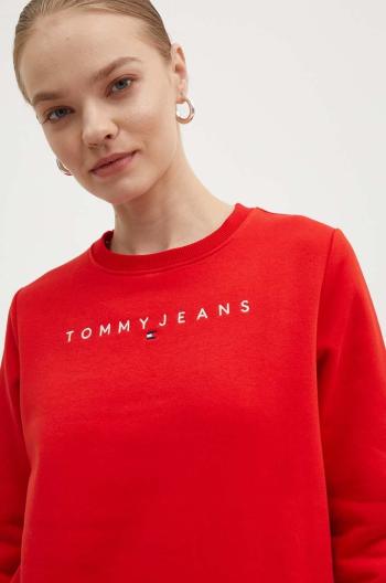 Mikina Tommy Jeans dámská, červená barva, s potiskem, DW0DW17323