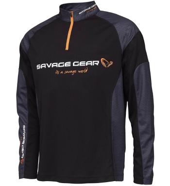 Savage gear tričko tournament gear shirt 1/2 zip black ink - s