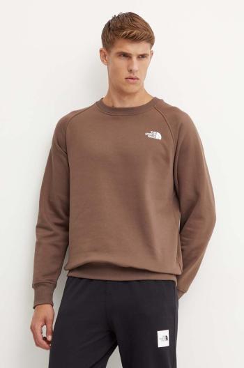 Mikina The North Face Raglan Redbox Crew pánská, hnědá barva, s potiskem, NF0A89FA1OI1