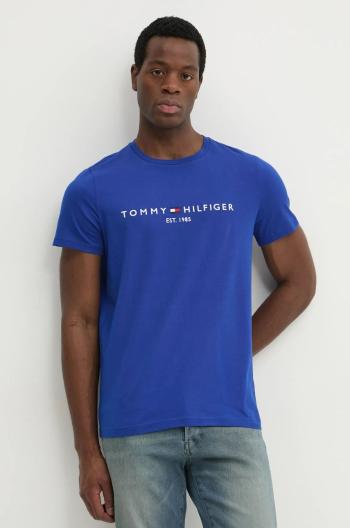 Bavlněné tričko Tommy Hilfiger modrá barva, s aplikací