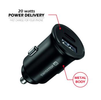 USB adaptér 1x + USB-C (Power Delivery 20W, černý)