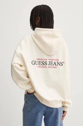 Mikina Guess Jeans dámská, béžová barva, s kapucí, s potiskem, W4BQ21 KC811