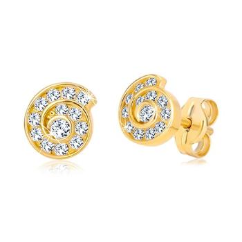 Puzetové náušnice v žltom 14K zlate - špirála vykladaná zirkónmi