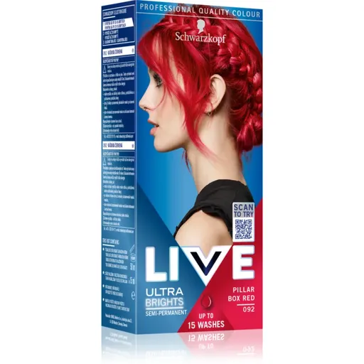 Schwarzkopf LIVE Ultra Brights or Pastel semipermanentní barva na vlasy odstín 092 Pillar Box Red 1 ks
