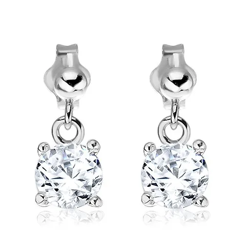 Stříbrné puzetové náušnice 925 - visací kruhový čirý zirkon, 6 mm