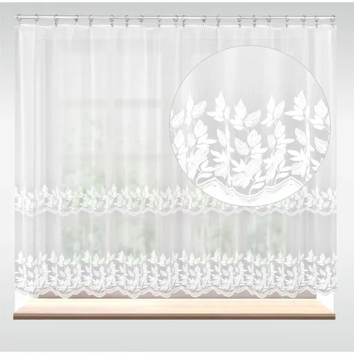 Záclona dreher Mira, Listí metráž, bílá 140 cm