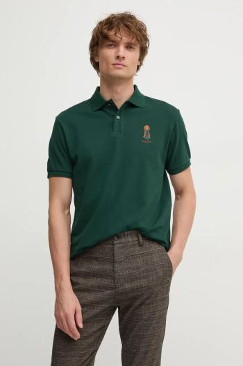 Bavlněné polo tričko Hackett London zelená barva, s aplikací, HM563357