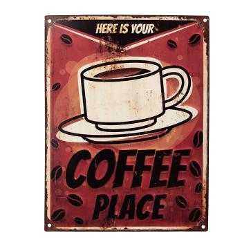 Červená antik nástěnná kovová cedule Coffee Place - 25*1*33 cm 6Y5143