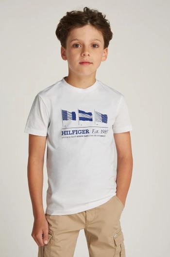 Dětské bavlněné tričko Tommy Hilfiger bílá barva, s potiskem, KB0KB09350