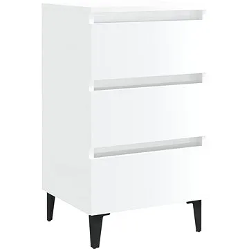 Noční stolek s kovovými nohami vysoký lesk bílý 40 × 35 × 69 cm (805917)