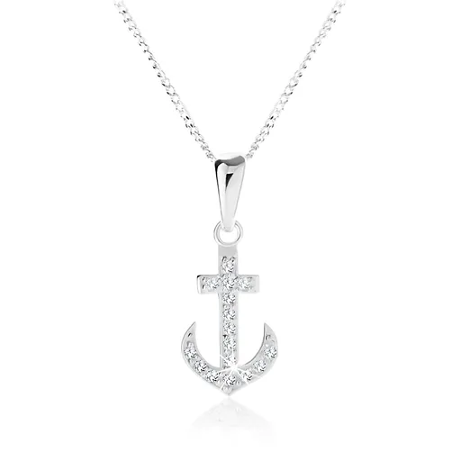 Stříbrný 925 náhrdelník, jemný řetízek, zirkonová námořnická kotva