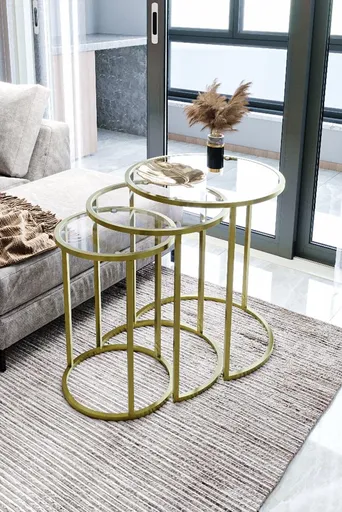 Sada odkládacích stolků (3 kusy) Alya - Gold, Transparent