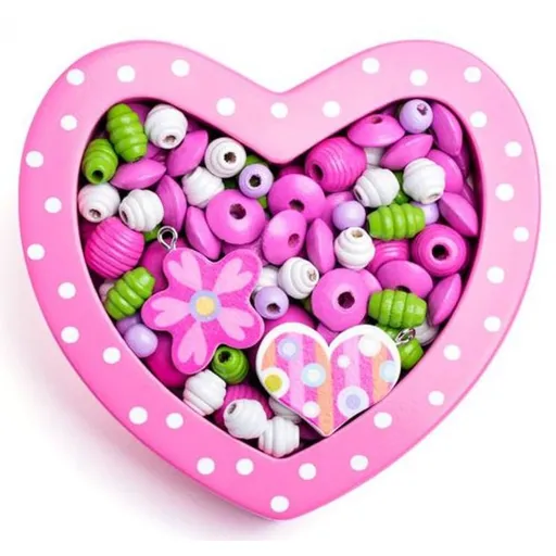Woody Navlékací korálky Malé srdíčko růžové