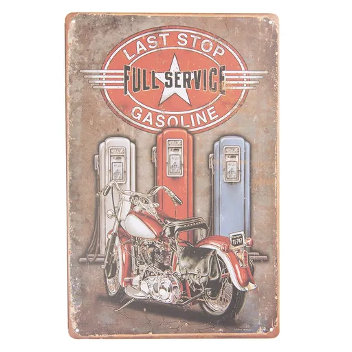 Barevná kovová cedule FULL SERVICE GASOLINE s úmyslným odřením a patinou- 20*30 cm Clayre & Eef