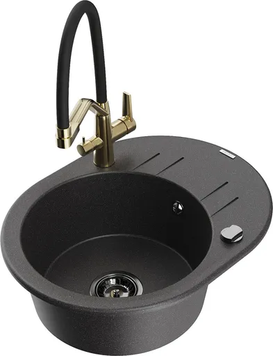 MEXEN/S Kevin granitový dřez 1-miska včetně baterie Duo, černá kropenatá 6517-76-671701-57-B