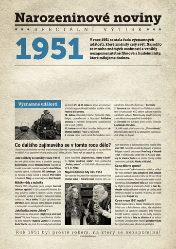 Narozeninové noviny 1951 s vlastní fotografií a textem, S fotografií a textem