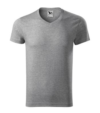 MALFINI Pánské tričko Slim Fit V-neck - Tmavě šedý melír | XL