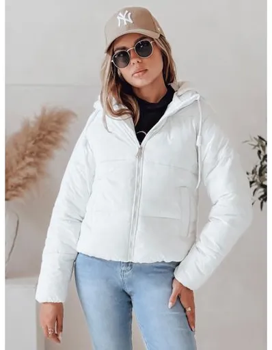 Dámská krátká bunda GLAMVO péřová s kapucí bílá