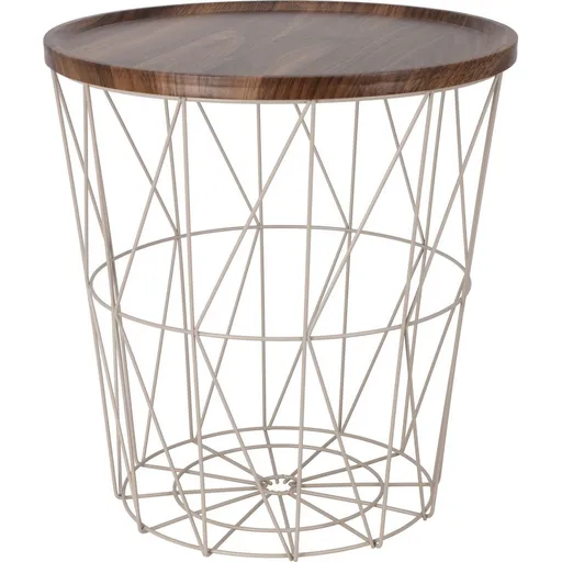 Odkládací drátěný stolek s MDF deskou 37 x 39 cm, béžová