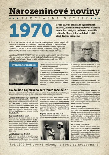 Narozeninové noviny 1970 s vlastním textem a fotografií, S textem