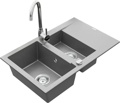 MEXEN/S Gaspar granitový dřez 1.5 s odkapávačem včetně baterie Telma, šedá 6507-71-670200-00