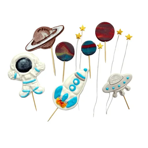 Vesmírná sada – cukrové zapichovací dekorace na dort - K-Decor