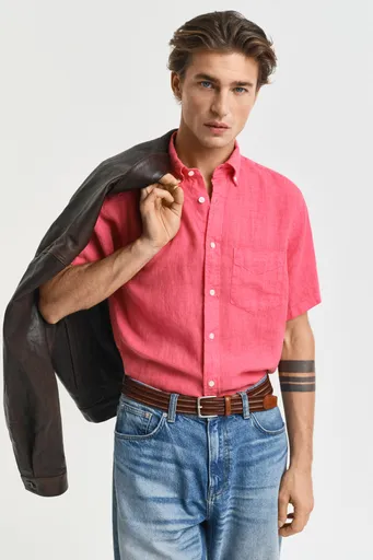 KOŠILE GANT REG GMNT DYED LINEN SS SHIRT WATERMELON RED