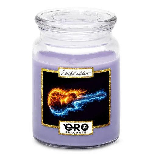 Svíčka Kytara v plamenech (Vůně svíčky: Levandule)