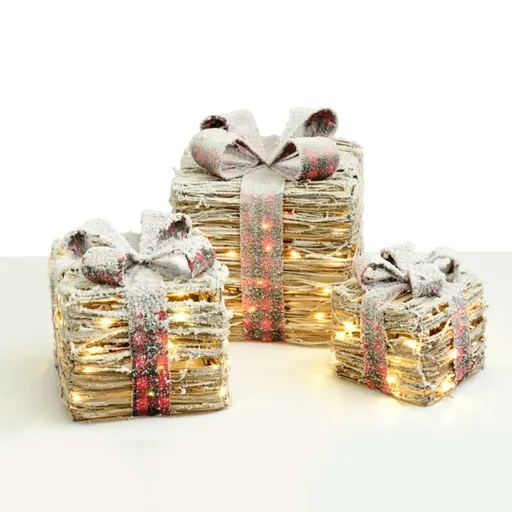 ACA Lighting  ratanová sada dárkové balíčky, 20+30+40 WW mini LED na baterie 3xAA IP20 18,24,30cm X1190112