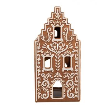 Porcelánový svícen perníková chaloupka Gingerbread House - 7*7*15 cm 6CE1745