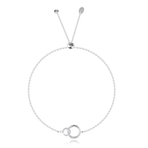 Nastavitelný stříbrný náramek 925 - spojené kroužky, čiré zirkony