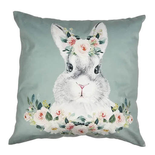 Zelený povlak na polštář s králíčkem - 45*45 cm Clayre & Eef