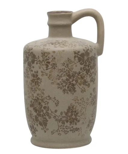 Béžová antik keramická váza s ouškem a květy Melun - Ø 13*25 cm Chic Antique