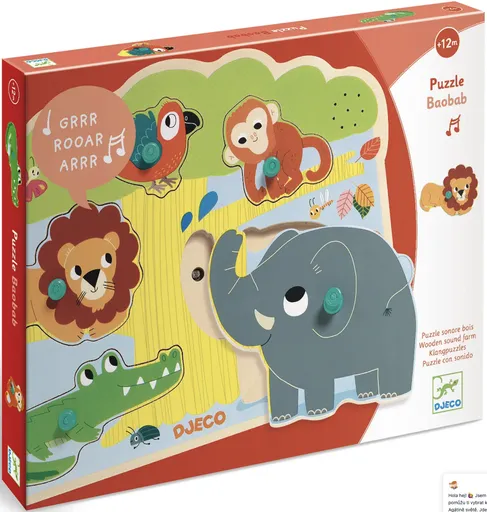 DJECO Vkládací puzzle Zvířátka z džungle se zvuky