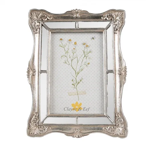 Stříbrný fotorámeček se zdobením Oblique - 17*3*22 cm / 10*15 cm Clayre & Eef