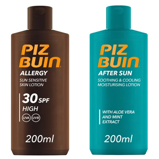 Piz Buin Set Allergy Lotion SPF 30 + After Sun Moisturising Lotion opalovací krém a zklidňující krém po opalování 200 ml + 200 ml