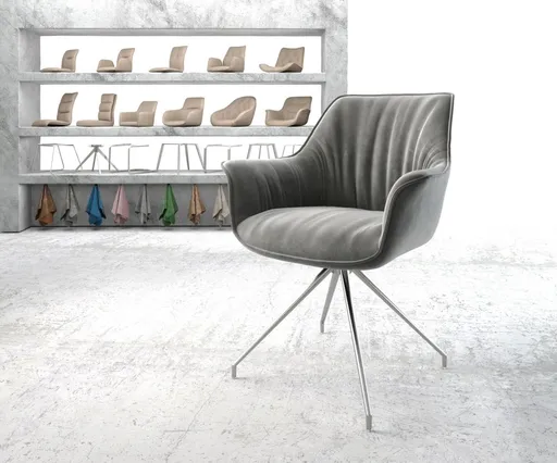 Otočná židle Keila-Flex s područkami samet šedá křížová podnož