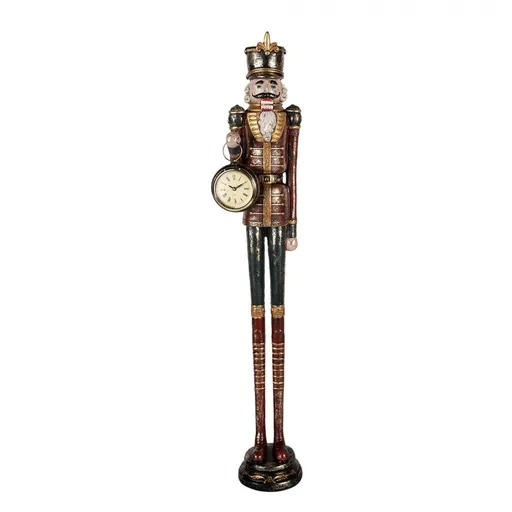 Vínová vánoční dekorace Louskáček s hodinami - 10*10*66 cm Clayre & Eef