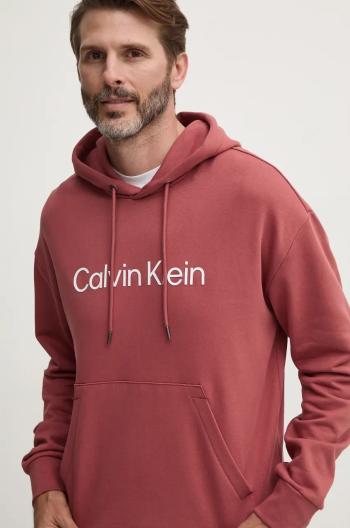 Bavlněná mikina Calvin Klein pánská, fialová barva, s kapucí, s aplikací