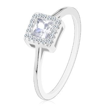 Zásnubný prsteň, striebro 925, číry zirkónový štvorec so zirkónovou obrubou - Veľkosť: 60 mm