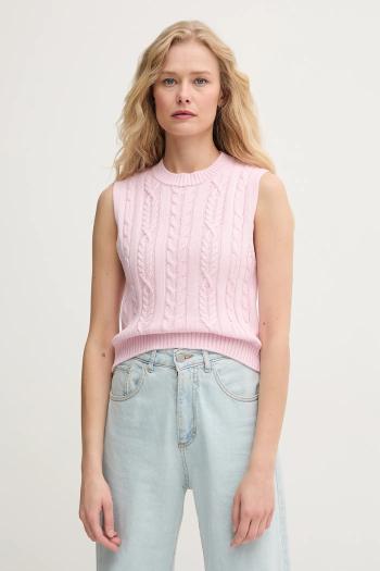 Bavlnená vesta United Colors of Benetton dámsky, ružová farba, teplý, 1694D10CM