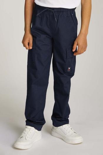 Dětské bavlněné kalhoty Tommy Hilfiger CARGO PULL ON COTTON PANTS tmavomodrá barva, hladké, KB0KB09243