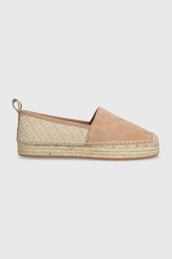 Semišové espadrilky BOSS Madeira béžová barva, na platformě, 50516701