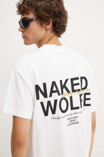 Bavlněné tričko Naked Wolfe bílá barva, s potiskem, classic.tee