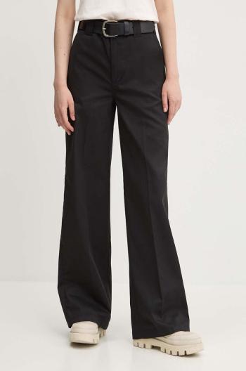 Kalhoty Dickies WIDE LEG WORK PANT W dámské, černá barva, široké, high waist, DK0A4YSE