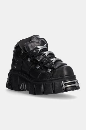 Kožené sneakers boty New Rock Itali Negro + Nomada Negro + Tower Negro Acero černá barva, M-106-S1