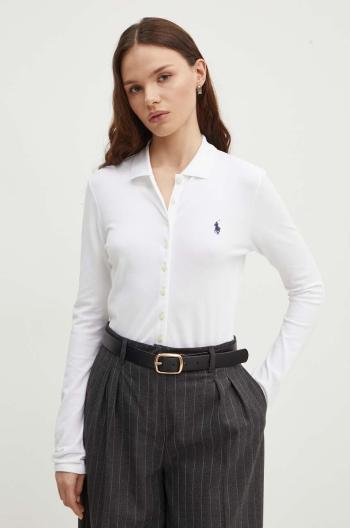 Košile Polo Ralph Lauren dámská, bílá barva, slim, s klasickým límcem, 211941176